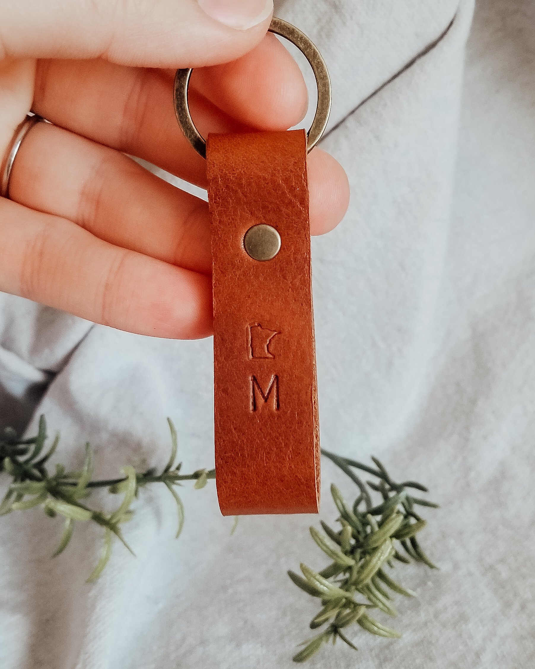 Custom Initial MN Keychain Crown Leatherworks